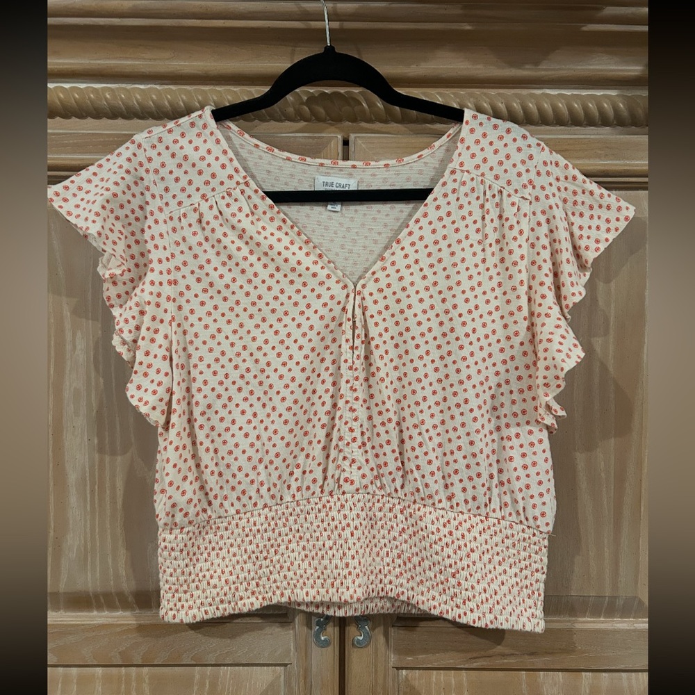 True Craft Polka Dot Ruffle Blouse